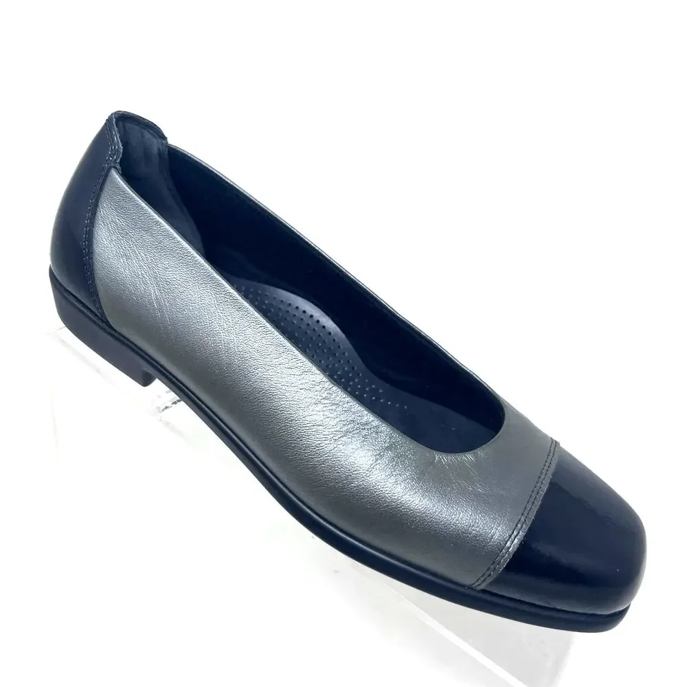 SAS Women's 7.5 Coco Ballet Flat Orthotic Pewter Black Patent Cap Toe Slip On